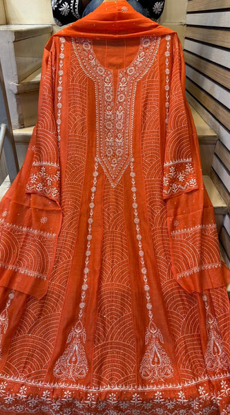 Pure Mul Chanderi Anarkali Kurta Dupatta Set with Mukaish Work