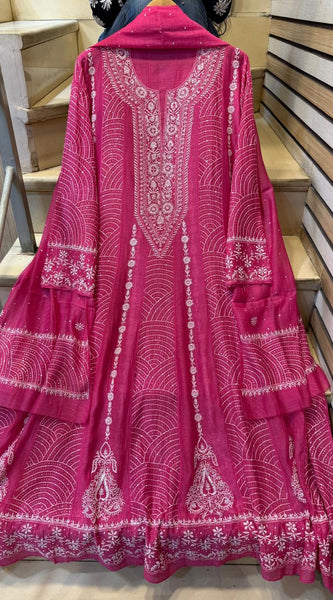 Pure Mul Chanderi Anarkali Kurta Dupatta Set with Mukaish Work