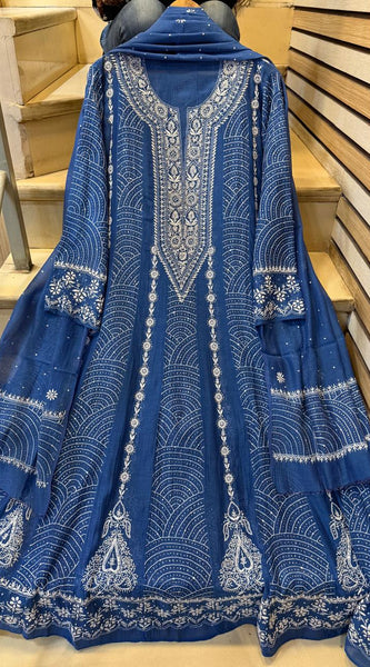 Pure Mul Chanderi Anarkali Kurta Dupatta Set with Mukaish Work