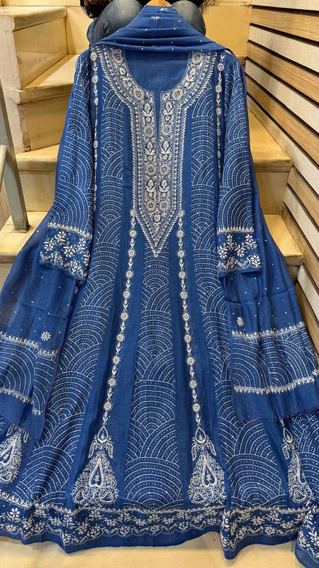 Pure Mul Chanderi Anarkali Kurta Dupatta Set with Mukaish Work