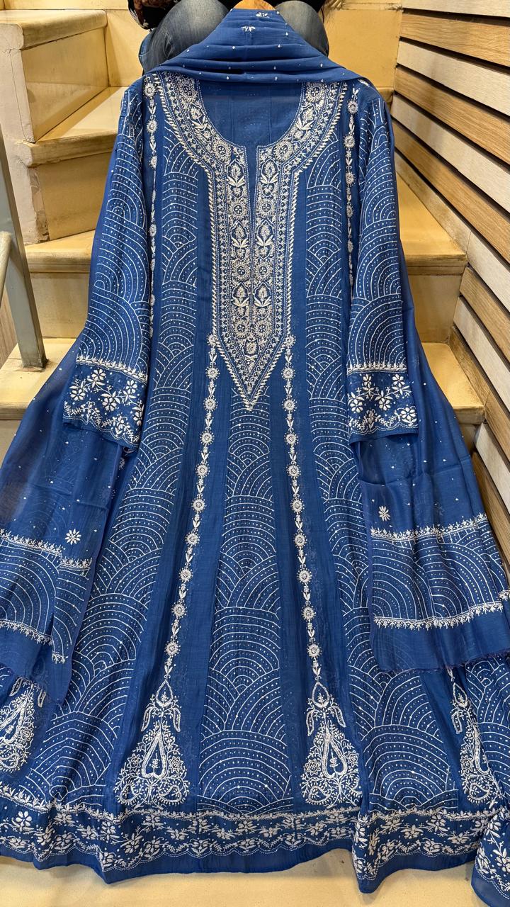 Pure Mul Chanderi Anarkali Kurta Dupatta Set with Mukaish Work