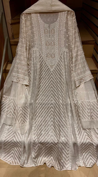 Pure Mul Chanderi Anarkali Kurta Dupatta Set with Sequins, Katdana & Kasab Work (Dyeable)