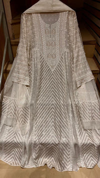 Pure Mul Chanderi Anarkali Kurta Dupatta Set with Sequins, Katdana & Kasab Work (Dyeable)