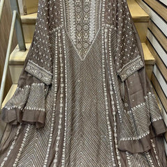 Pure Mul Chanderi Anarkali Kurta Dupatta Set with Sequins, Katdana & Kasab Work (Dyeable)