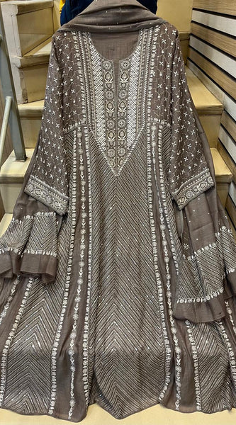 Pure Mul Chanderi Anarkali Kurta Dupatta Set with Sequins, Katdana & Kasab Work (Dyeable)