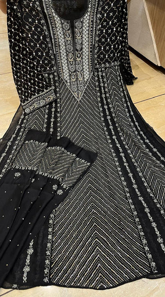 Pure Mul Chanderi Anarkali Kurta Dupatta Set with Sequins, Katdana & Kasab Work (Dyeable)