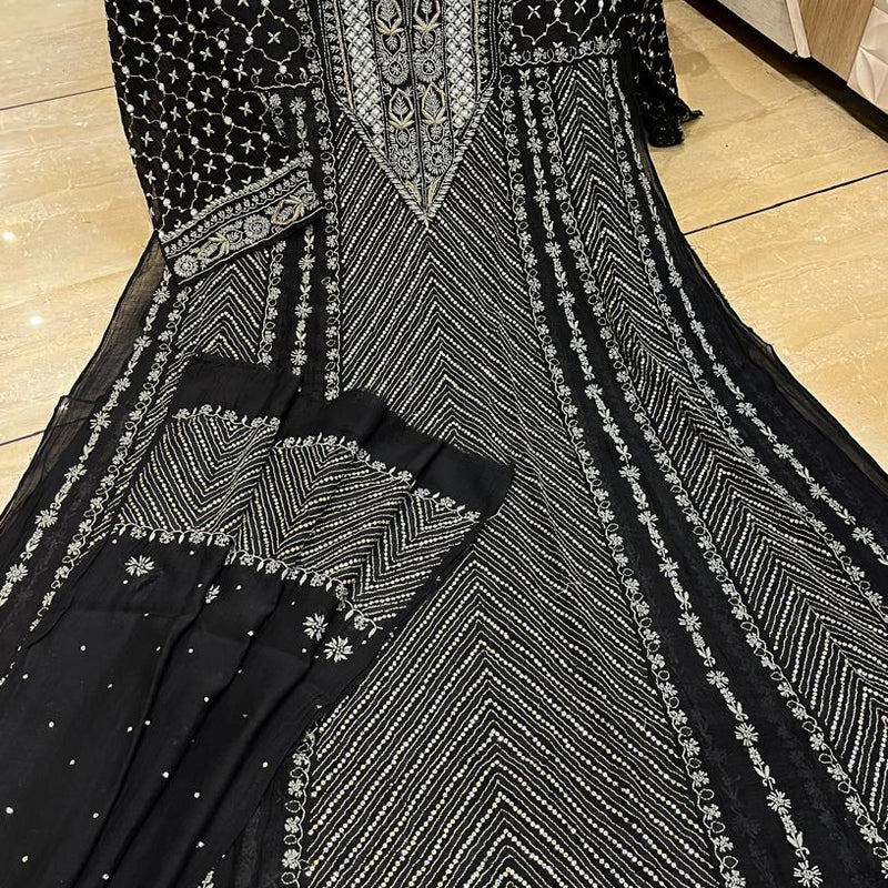 Pure Mul Chanderi Anarkali Kurta Dupatta Set with Sequins, Katdana & Kasab Work (Dyeable)