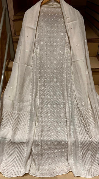 Pure Mul Chanderi Anarkali Kurta Dupatta Set with Sequins, Katdana & Kasab Work (Dyeable)