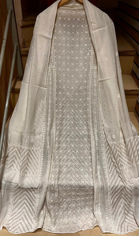 Pure Mul Chanderi Anarkali Kurta Dupatta Set with Sequins, Katdana & Kasab Work (Dyeable)