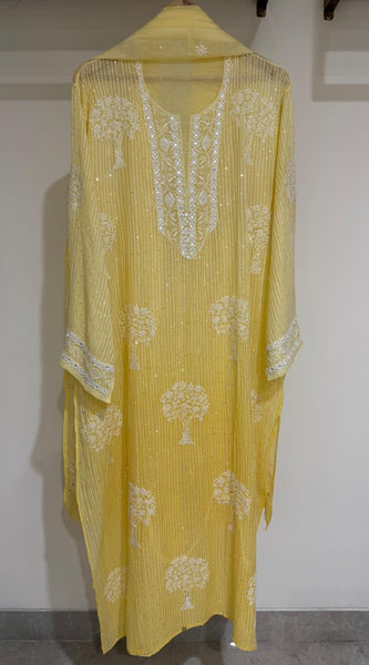 Pure Mul Chanderi Kurta Dupatta Set with Sequins & Katdana Work