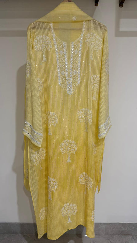 Pure Mul Chanderi Kurta Dupatta Set with Sequins & Katdana Work