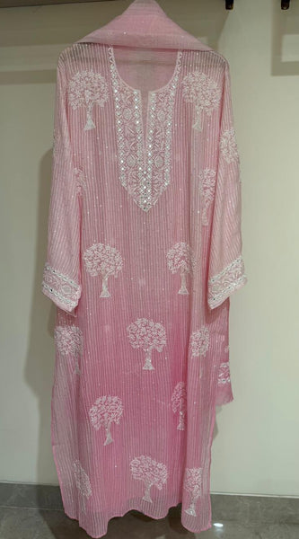 Pure Mul Chanderi Kurta Dupatta Set with Sequins & Katdana Work