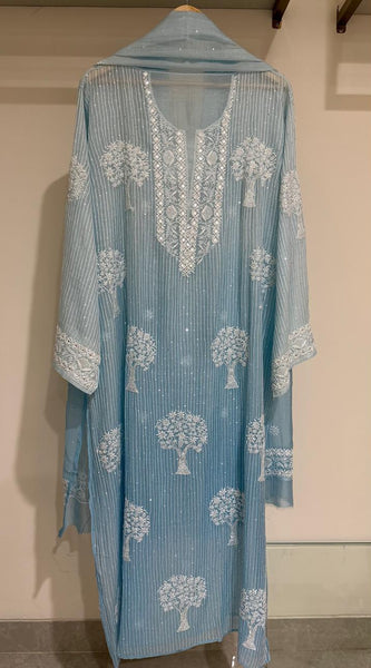 Pure Mul Chanderi Kurta Dupatta Set with Sequins & Katdana Work