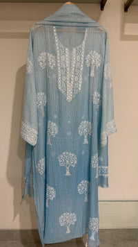 Pure Mul Chanderi Kurta Dupatta Set with Sequins & Katdana Work