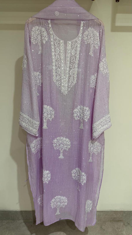 Pure Mul Chanderi Kurta Dupatta Set with Sequins & Katdana Work