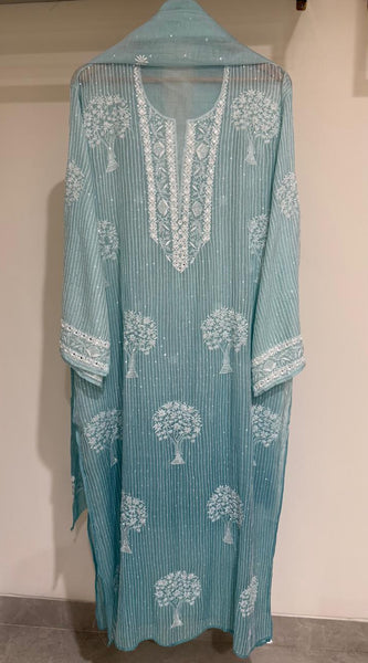Pure Mul Chanderi Kurta Dupatta Set with Sequins & Katdana Work