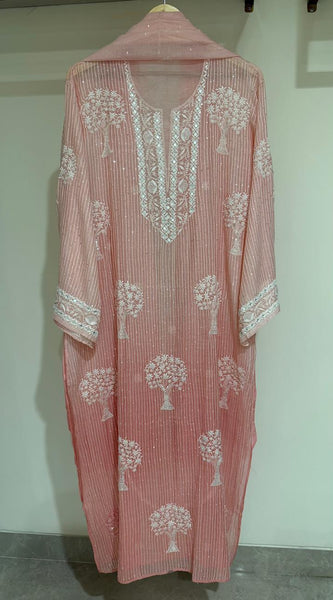 Pure Mul Chanderi Kurta Dupatta Set with Sequins & Katdana Work