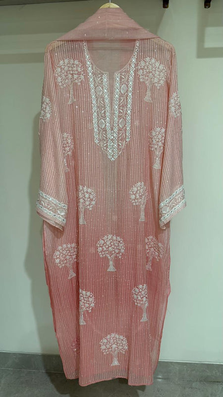 Pure Mul Chanderi Kurta Dupatta Set with Sequins & Katdana Work