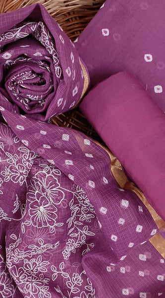 Banarasi Silk Kota Bandhani Chikankari Dupatta with Chanderi Bandhani