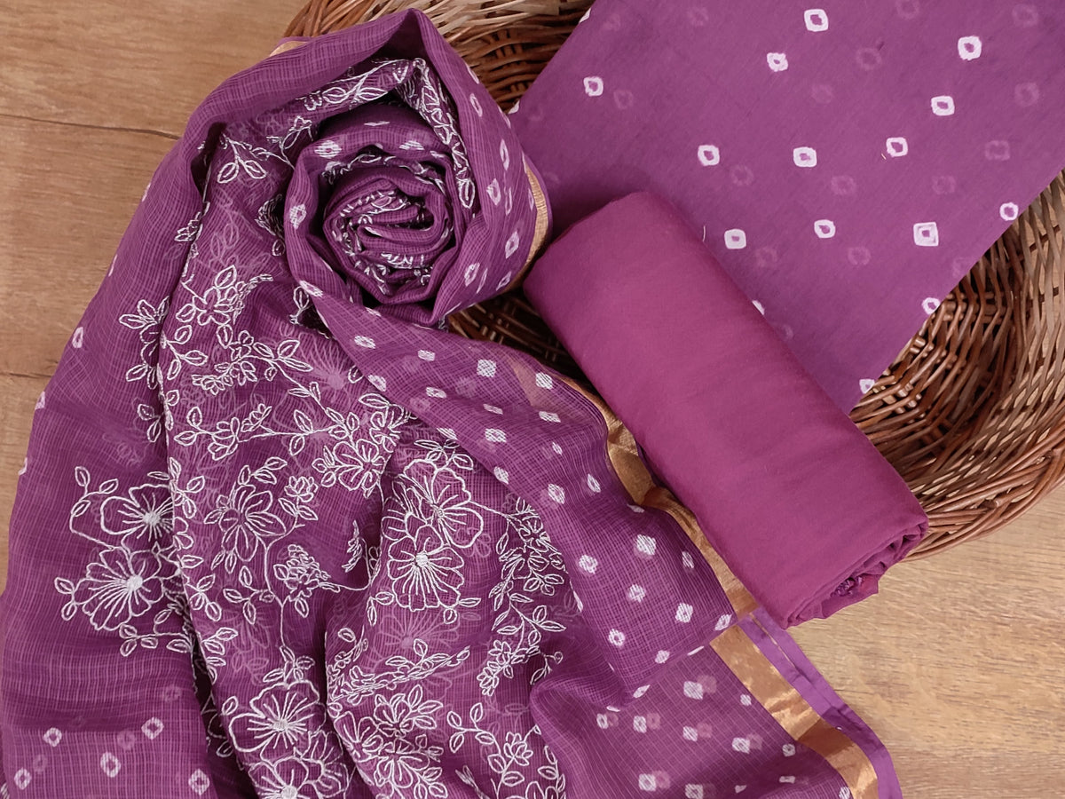 Banarasi Silk Kota Bandhani Chikankari Dupatta with Chanderi Bandhani