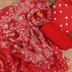Banarasi Silk Kota Bandhani Chikankari Dupatta with Chanderi Bandhani