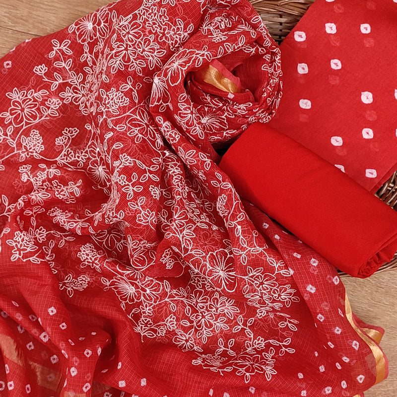 Banarasi Silk Kota Bandhani Chikankari Dupatta with Chanderi Bandhani