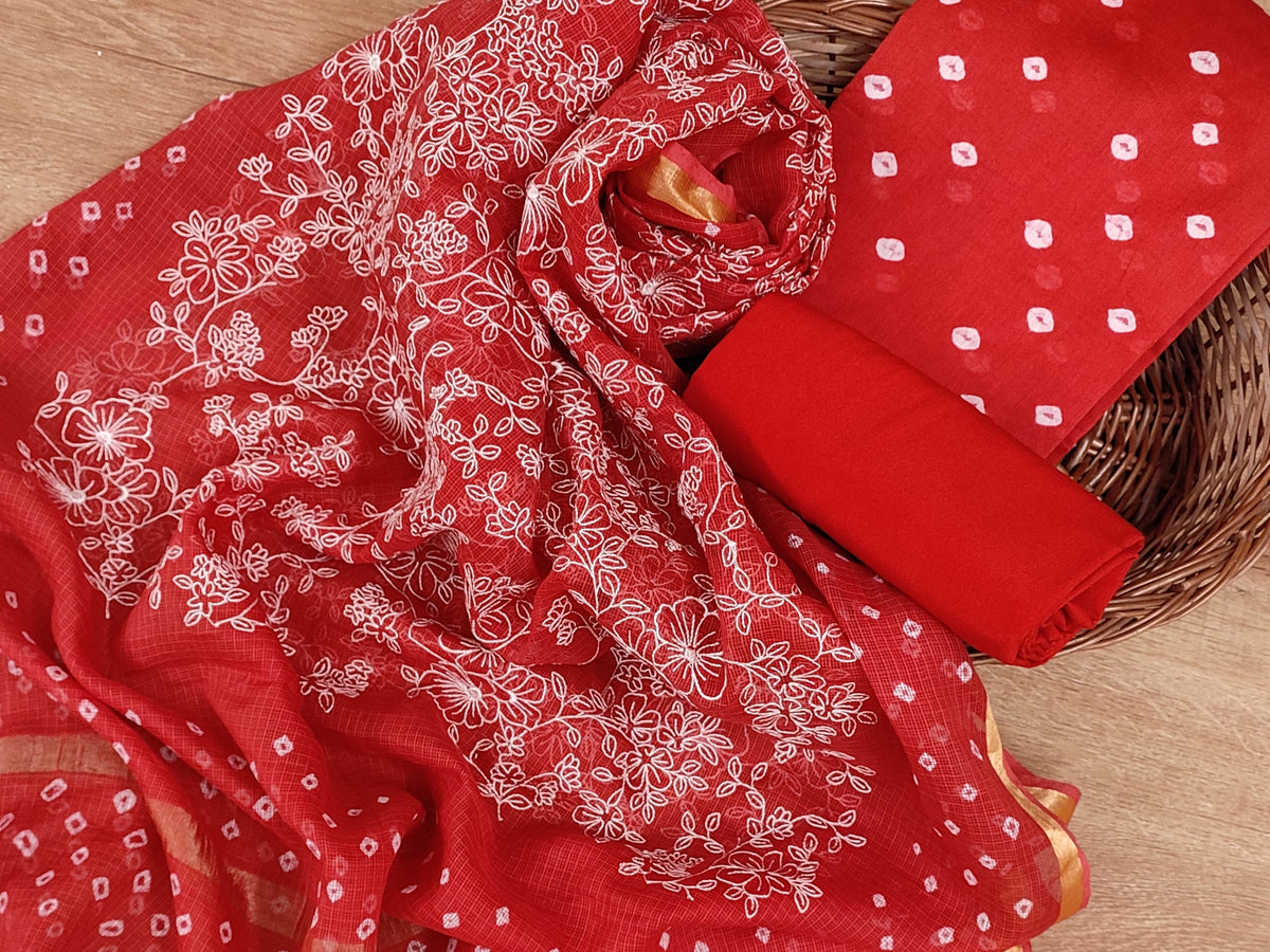 Banarasi Silk Kota Bandhani Chikankari Dupatta with Chanderi Bandhani