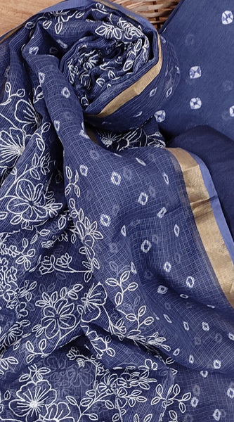 Banarasi Silk Kota Bandhani Chikankari Dupatta with Chanderi Bandhani