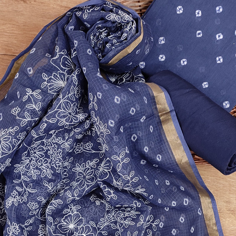 Banarasi Silk Kota Bandhani Chikankari Dupatta with Chanderi Bandhani