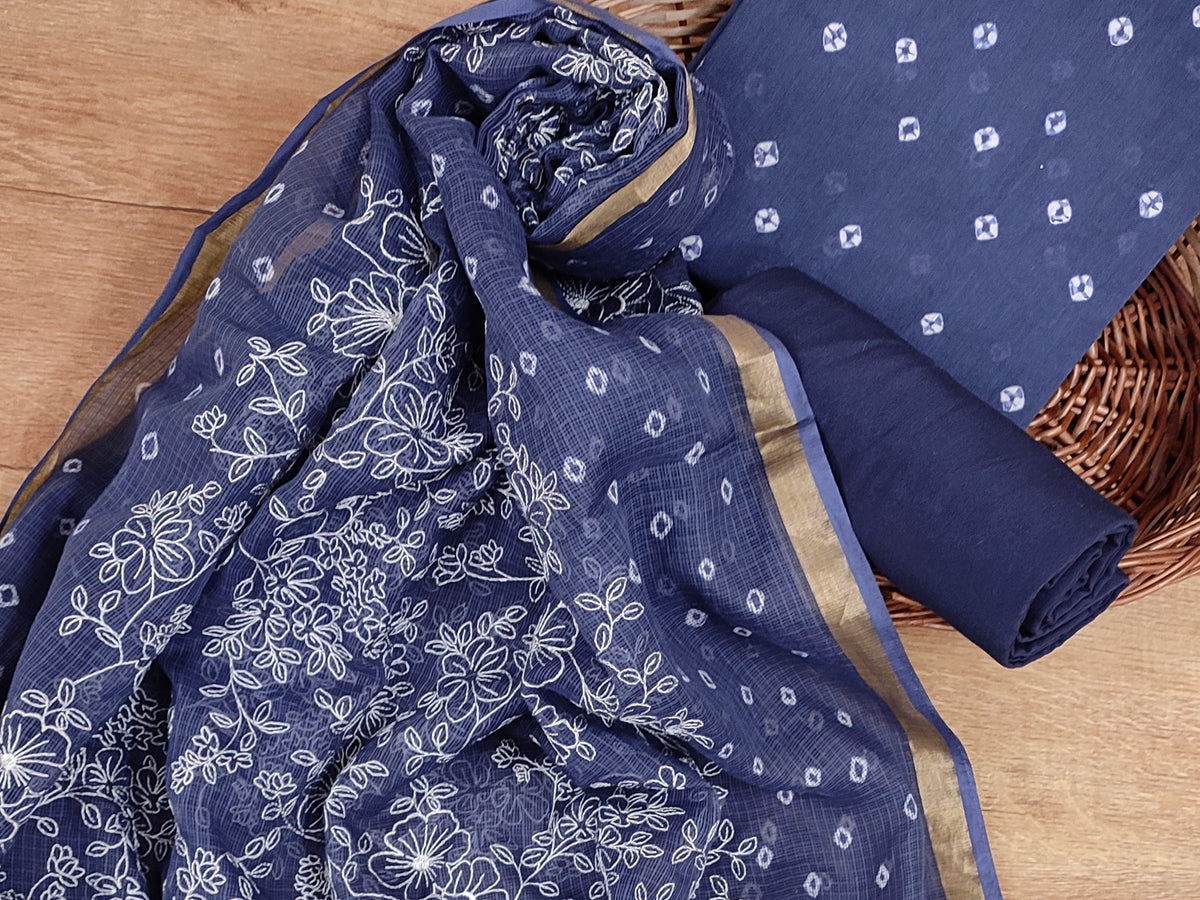 Banarasi Silk Kota Bandhani Chikankari Dupatta with Chanderi Bandhani