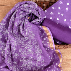 Banarasi Silk Kota Bandhani Chikankari Dupatta with Chanderi Bandhani