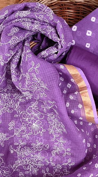 Banarasi Silk Kota Bandhani Chikankari Dupatta with Chanderi Bandhani