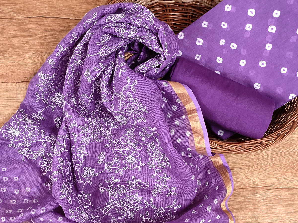 Banarasi Silk Kota Bandhani Chikankari Dupatta with Chanderi Bandhani