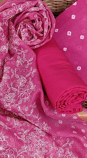 Banarasi Silk Kota Bandhani Chikankari Dupatta with Chanderi Bandhani