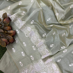 Banarasi Chanderi Appliqué Embroidery Cotton Suit with Dupatta & Bottom
