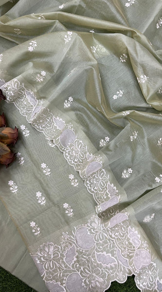 Banarasi Chanderi Appliqué Embroidery Cotton Suit with Dupatta & Bottom
