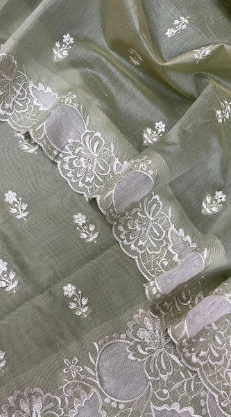 Banarasi Chanderi Appliqué Embroidery Cotton Suit with Dupatta & Bottom