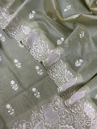 Banarasi Chanderi Appliqué Embroidery Cotton Suit with Dupatta & Bottom