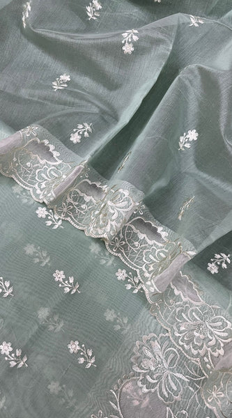 Banarasi Chanderi Appliqué Embroidery Cotton Suit with Dupatta & Bottom