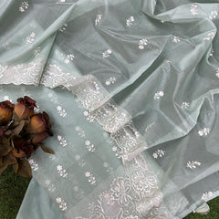 Banarasi Chanderi Appliqué Embroidery Cotton Suit with Dupatta & Bottom