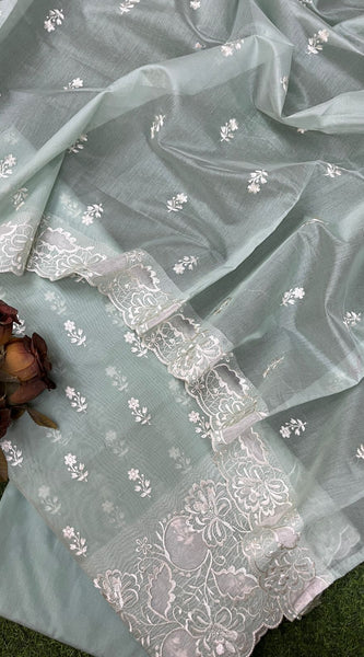 Banarasi Chanderi Appliqué Embroidery Cotton Suit with Dupatta & Bottom