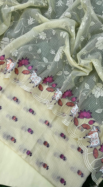 Banarasi Kota Pichwai Embroidery Suit with Dupatta & Cotton Bottom