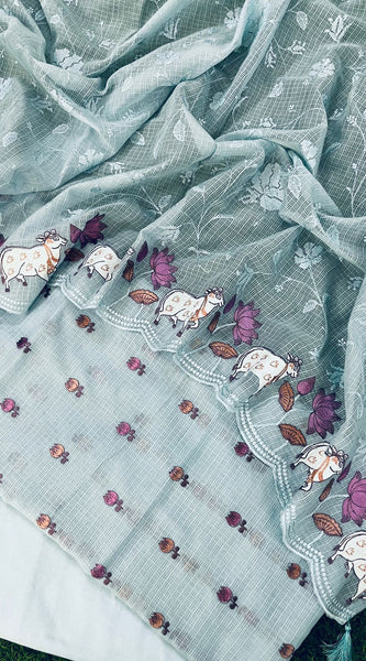 Banarasi Kota Pichwai Embroidery Suit with Dupatta & Cotton Bottom