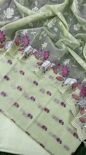 Banarasi Kota Pichwai Embroidery Suit with Dupatta & Cotton Bottom