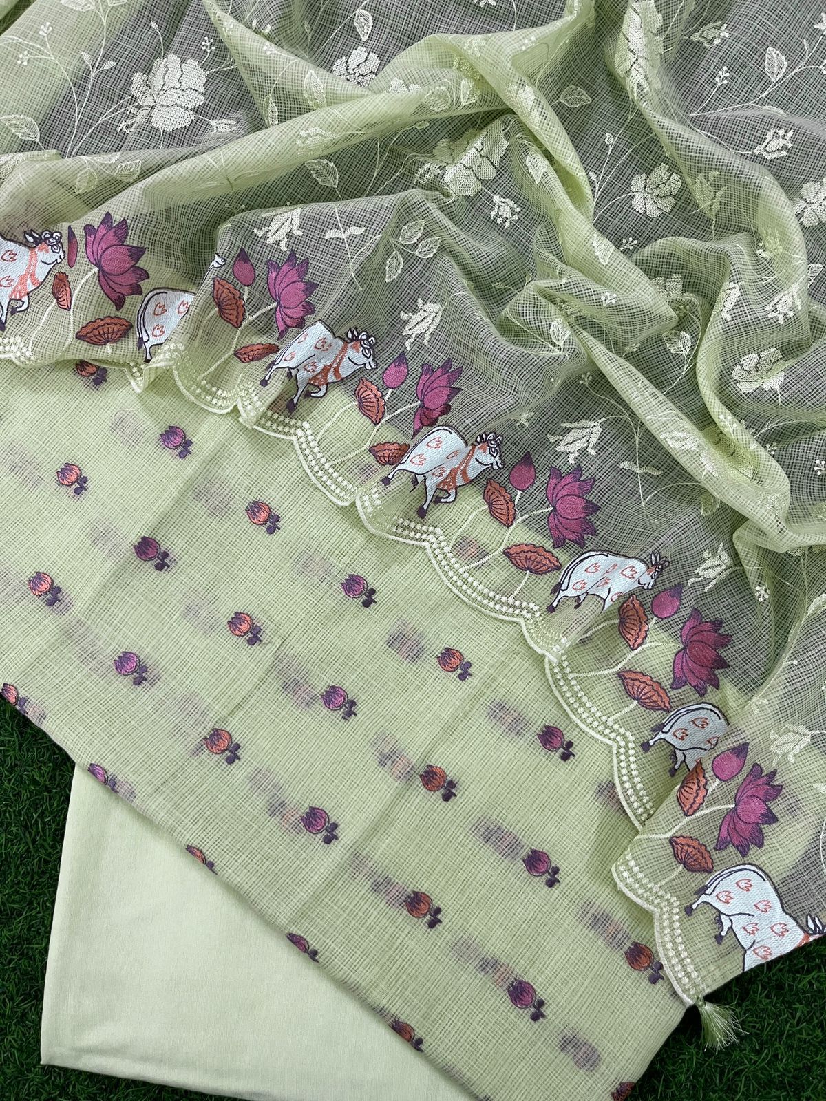 Banarasi Kota Pichwai Embroidery Suit with Dupatta & Cotton Bottom