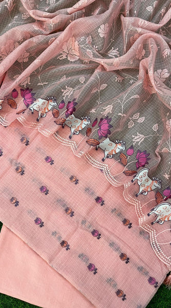 Banarasi Kota Pichwai Embroidery Suit with Dupatta & Cotton Bottom