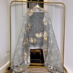 Pure Organza Silk Triple Bail Embroidered Suit with Printed Dupatta