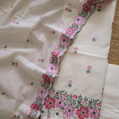 Banarasi Mul Cotton Embroidered Suit with Floral Detailing & Dupatta