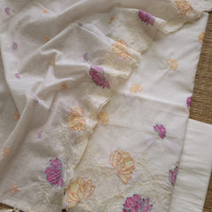 Banarasi Mul Cotton Embroidered Suit with Floral Detailing & Dupatta