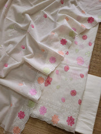 Banarasi Mul Cotton Embroidered Suit with Floral Detailing & Dupatta